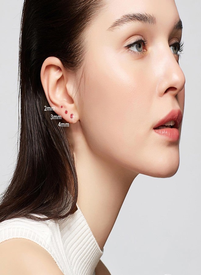 Renkovte Small CZ Stud Flatback Earrings for Women,Dainty Flat Screw Back Cartilage Earring Stud,Helix Conch Tragus Piercing Jewelry,Tiny Cubic Zirconia Studs Hypoallergenic (4mm Gold, Red CZ) - Image 3